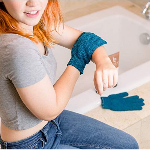 Exfoliating Bath Gloves for Shower - (2 Pairs, 4 Gloves) Medium Exfoliation, ...