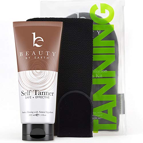 Self Tanner & Tanning Mitt Set – Tanning Lotion with Organic Aloe Vera & Shea...