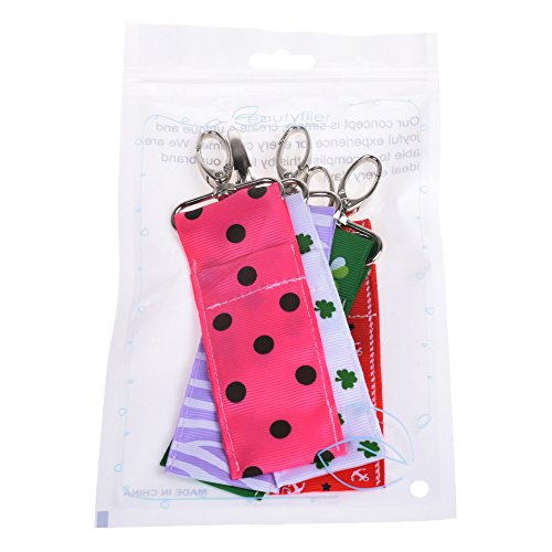 Beautyflier Pack of 5 Clip-on Sleeve Chapstick Pouch Keychain Lipstick Holder...