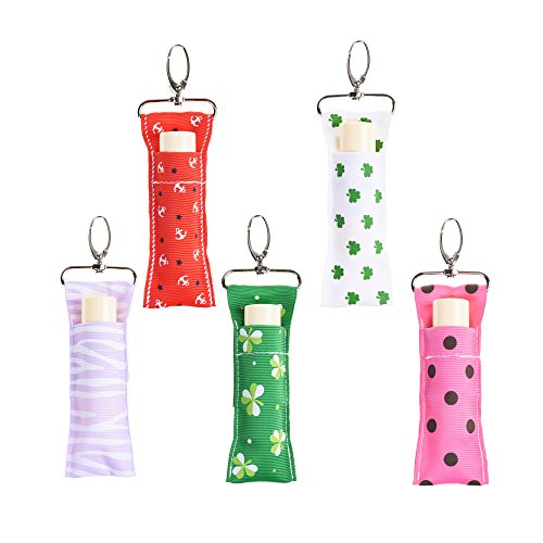 Beautyflier Pack of 5 Clip-on Sleeve Chapstick Pouch Keychain Lipstick Holder...