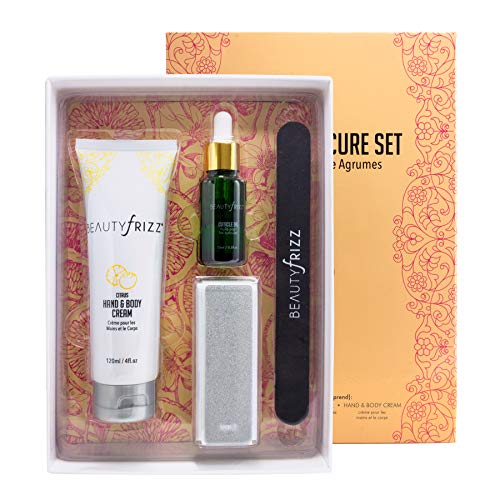 Beautyfrizz Citrus Nail Buffer Set - Nail Kit with 3-Sided Buffer, Cuticle Oi...