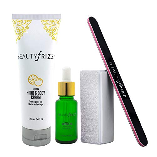 Beautyfrizz Citrus Nail Buffer Set - Nail Kit with 3-Sided Buffer, Cuticle Oi...