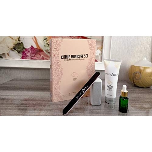 Beautyfrizz Citrus Nail Buffer Set - Nail Kit with 3-Sided Buffer, Cuticle Oi...