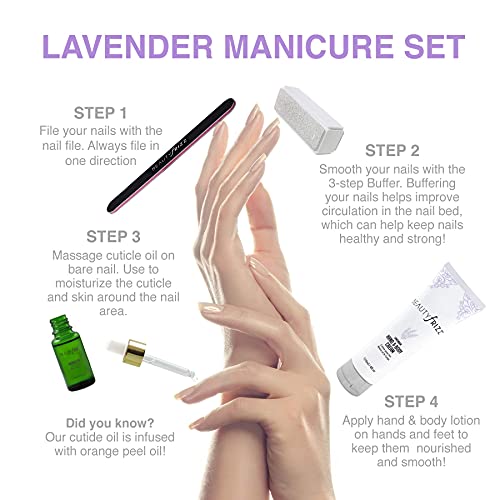 Beautyfrizz Lavender Nail Buffer Set - Manicure Set with 3-Sided Buffer, Cuti...