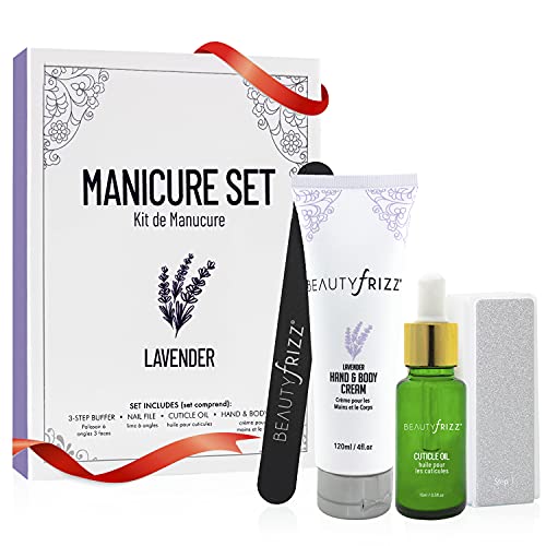 Beautyfrizz Lavender Nail Buffer Set - Manicure Set with 3-Sided Buffer, Cuti...