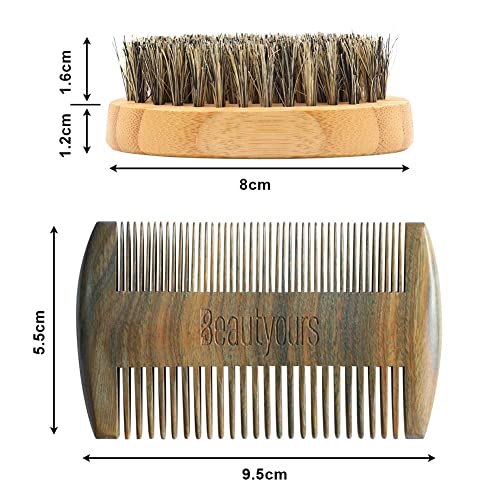 Beautyours Natural Green Sandalwood Beard Comb & Bristle Beard Brush Set Pock...