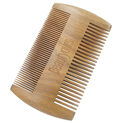Beautyours Natural Green Sandalwood Beard Comb & Bristle Beard Brush Set Pock...