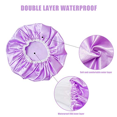 Shower Cap, 3 Pack Shower Caps for Women, Beauty Salon Spa Shower Caps, Doubl...