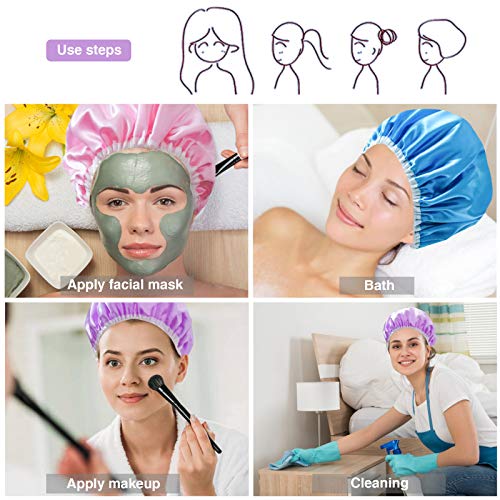 Shower Cap, 3 Pack Shower Caps for Women, Beauty Salon Spa Shower Caps, Doubl...