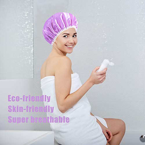 Shower Cap, 3 Pack Shower Caps for Women, Beauty Salon Spa Shower Caps, Doubl...