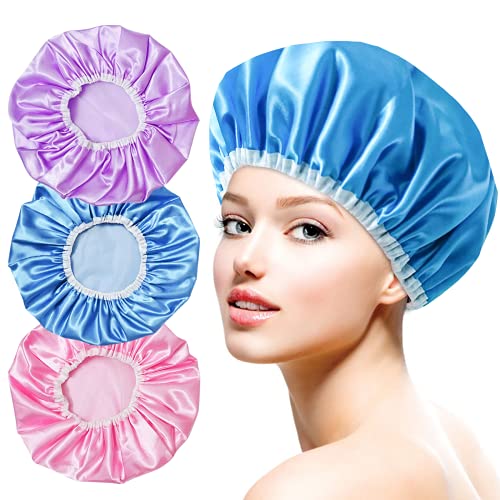 Shower Cap, 3 Pack Shower Caps for Women, Beauty Salon Spa Shower Caps, Doubl...