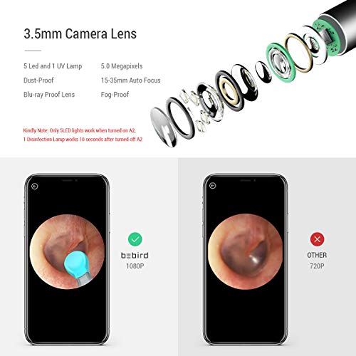 BEBIRD A2 Ear Wax Removal 3.5mm 1080p HD Wireless Pocket LED Camera, Ear Endo...