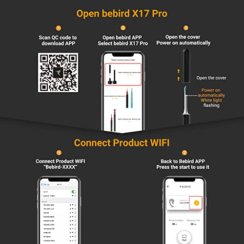 BEBIRD X17 Pro Ear Endoscope with 6 LED Lights, 3.5mm 1080P HD WiFi Ear Wax R...