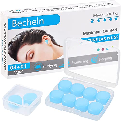 Reusable Silicone Ear Plugs, Waterproof Noise Cancelling Ear Plugs for Sleepi...