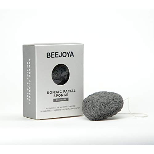 BEEJOYA Konjac Facial Cleansing Sponge with Bamboo Charcoal. All-Natural Gent...