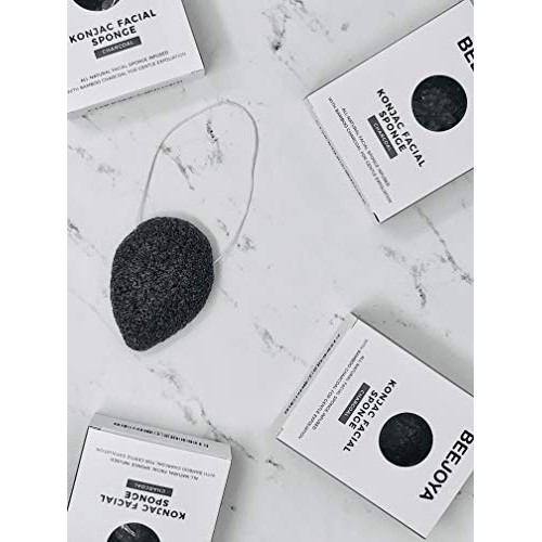 BEEJOYA Konjac Facial Cleansing Sponge with Bamboo Charcoal. All-Natural Gent...