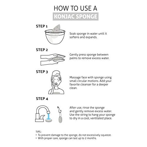 BEEJOYA Konjac Facial Cleansing Sponge with Bamboo Charcoal. All-Natural Gent...