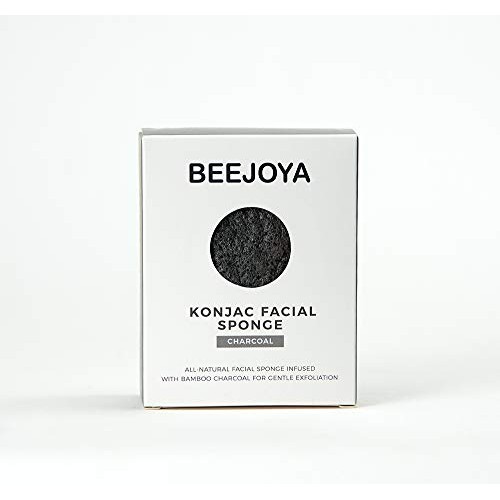 BEEJOYA Konjac Facial Cleansing Sponge with Bamboo Charcoal. All-Natural Gent...
