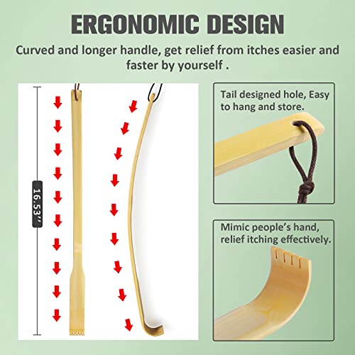 5 PCS 17" Curved Bamboo Wooden Back Scratchers - Back Scratchers for Men Wome...