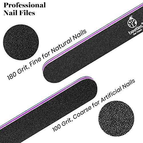 Beetles 10 PCS Professional Nail File Set, Double Sided Emery Board 100/180 G...