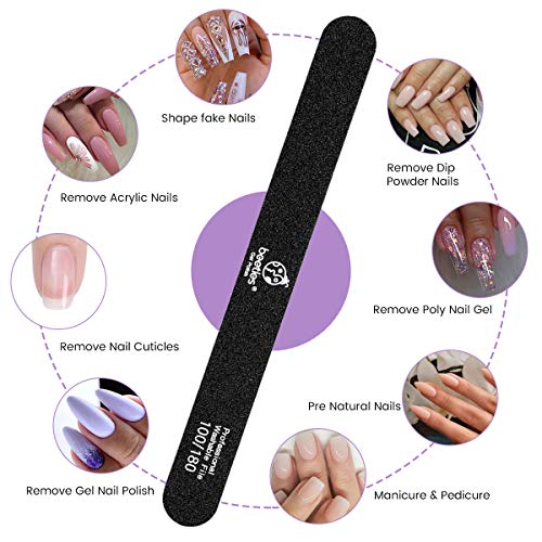 Beetles 10 PCS Professional Nail File Set, Double Sided Emery Board 100/180 G...