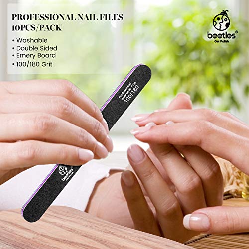 Beetles 10 PCS Professional Nail File Set, Double Sided Emery Board 100/180 G...