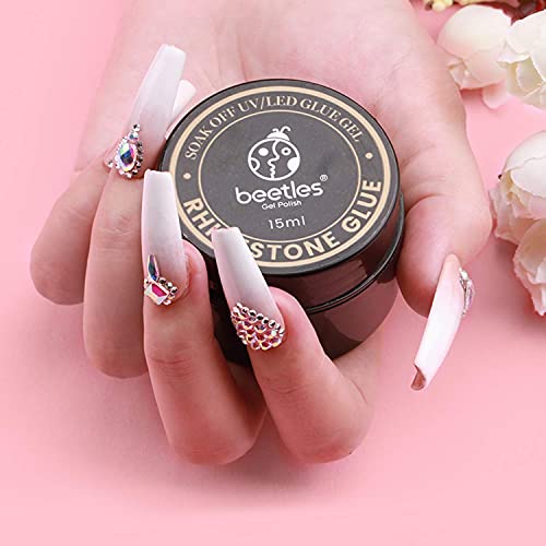 Beetles 15ml Nail Art Rhinestone Glue Gel Clear No Wipe Adhesive Resin Gems D...