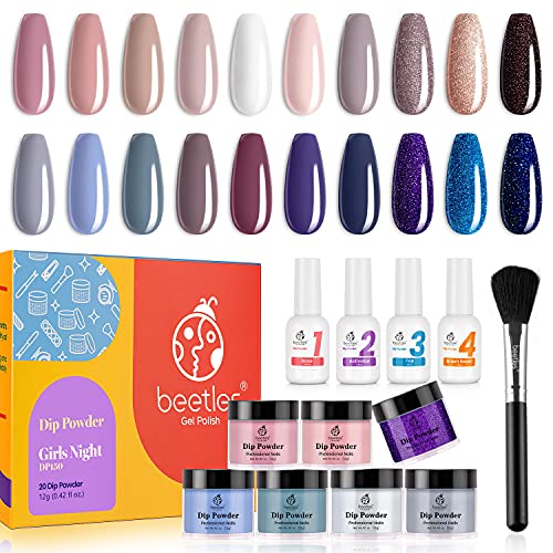 Beetles 20 Pcs Dip Powder Nail Kit, Girls Night Collection Dipping Powder Set...