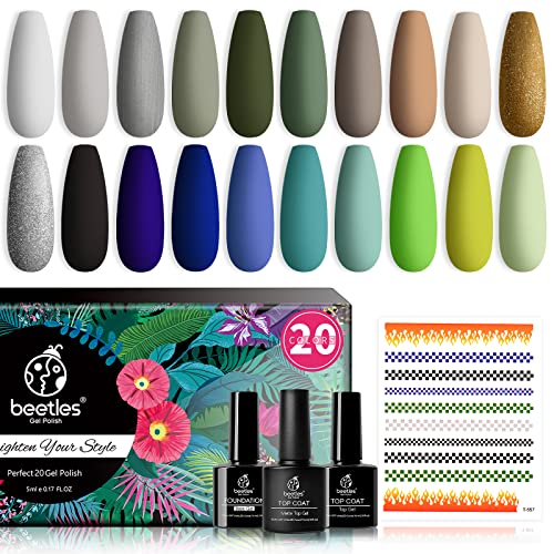 Beetles 20 Pcs Gel Nail Polish Kit Fall Winter Soak off Nail Gel Polish Gray ...