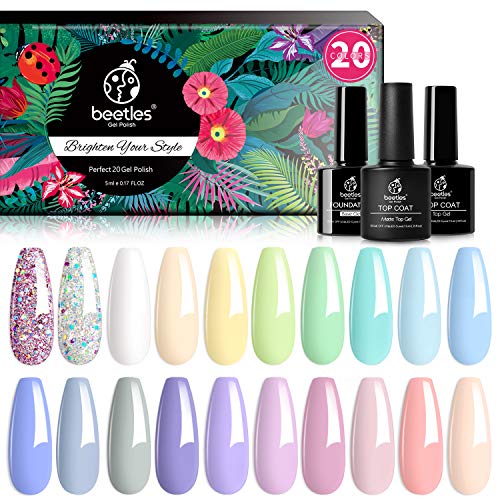 Beetles 20Pcs Gel Nail Polish Kit, with Glossy & Matte Top Coat and Base Coat...