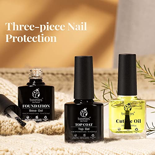 Beetles 3pcs 7.5ml Gel Top Coat Base Coat & Cuticle Oil Set, No Wipe Top Gel ...