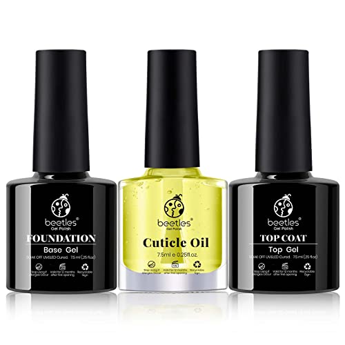 Beetles 3pcs 7.5ml Gel Top Coat Base Coat & Cuticle Oil Set, No Wipe Top Gel ...