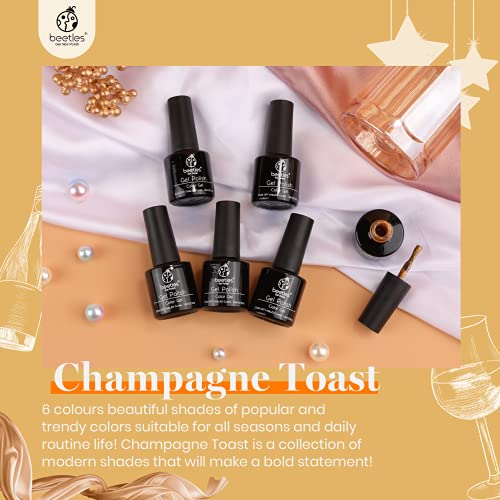 Beetles Black Gold Glitter Gel Nail Polish Set - 6 Colors White Silver Rose G...
