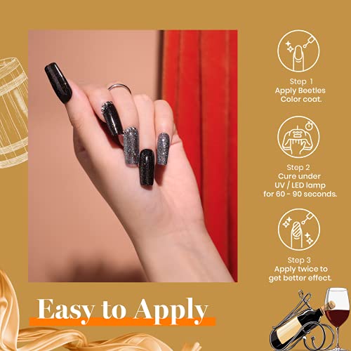 Beetles Black Gold Glitter Gel Nail Polish Set - 6 Colors White Silver Rose G...