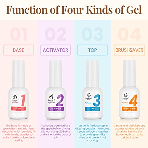 Beetles Dip Powder Gel Liquid Set with Base-Top Coat, Activator, and Brush Sa...