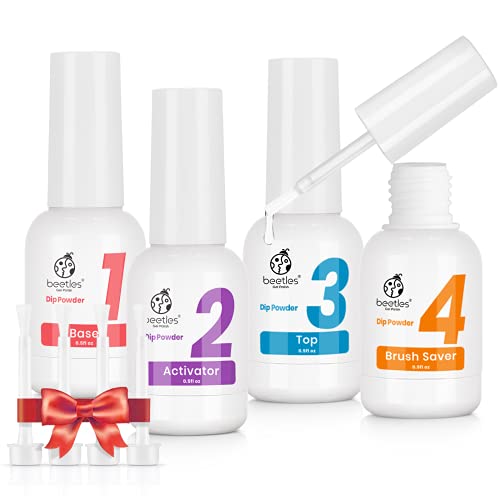 Beetles Dip Powder Gel Liquid Set with Base-Top Coat, Activator, and Brush Sa...