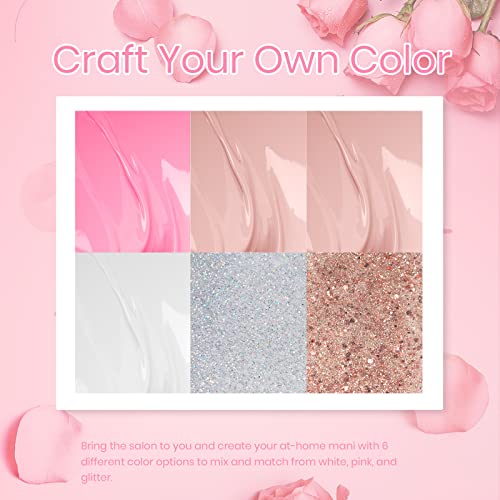 Beetles French White Gel Nail Polish Kit - 6 Pack Nude Pink Glitter Gel Polis...