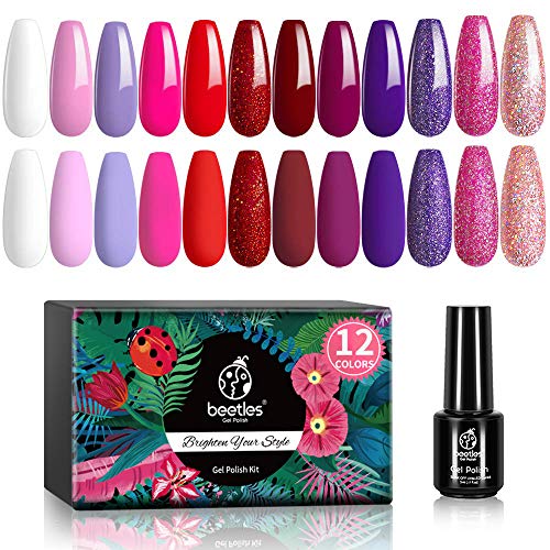 Beetles Gel Nail Polish Kit, 12 Pcs Love Bug Kit Soak Off LED Nail Gel Polish...