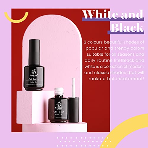 Beetles Gel Nail Polish Kit- 2 Pcs 15ml Black White Colors Gel Polish Set Soa...