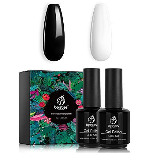 Beetles Gel Nail Polish Kit- 2 Pcs 15ml Black White Colors Gel Polish Set Soa...