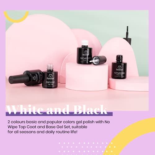 Beetles Gel Nail Polish Kit- 4Pcs 7.5Ml Black White Colors with No Wipe Top C...