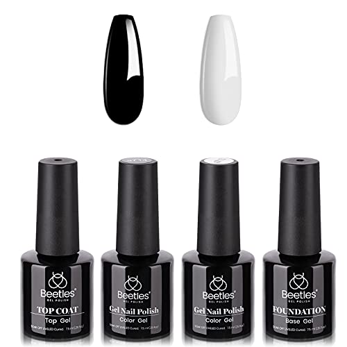 Beetles Gel Nail Polish Kit- 4Pcs 7.5Ml Black White Colors with No Wipe Top C...