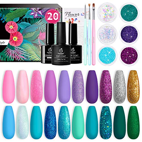 Beetles Gel Nail Polish Kit, Mermaid 20 Colors Soak Off Gel Polish Starter Ki...