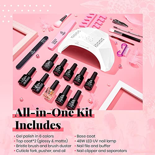 Beetles Gel Nail Polish Kit with U V Light 48W LED Nail Lamp 6 Colors Nude Gr...