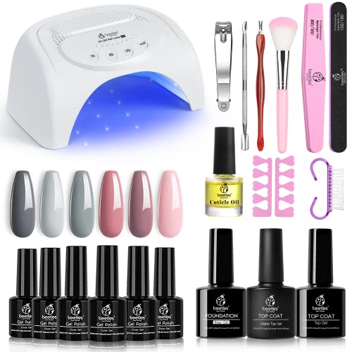 Beetles Gel Nail Polish Kit with U V Light 48W LED Nail Lamp 6 Colors Nude Gr...