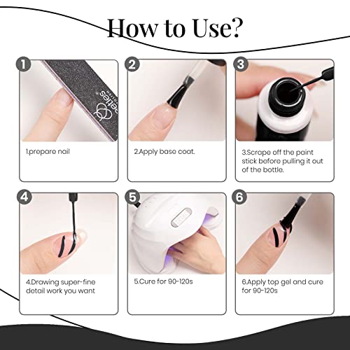 Beetles Gel Polish Nail Art Gel Liner Set- 2 Popular Black White Colors Gel A...