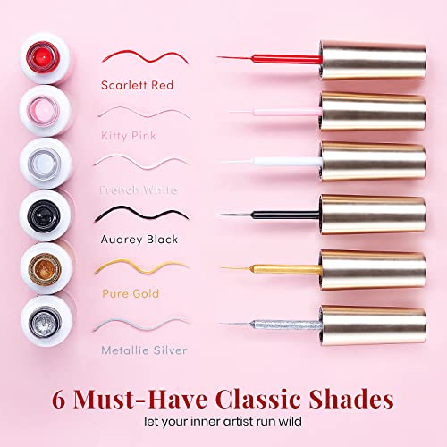 Beetles Gel Polish Nail Art Gel Liner Set-6 Popular Black White Red Colors Ge...