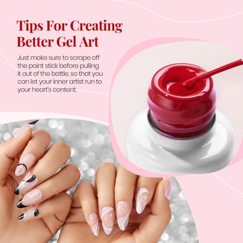 Beetles Gel Polish Nail Art Gel Liner Set-6 Popular Black White Red Colors Ge...