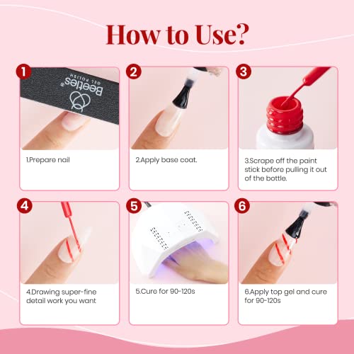 Beetles Gel Polish Nail Art Gel Liner Set-6 Popular Black White Red Colors Ge...