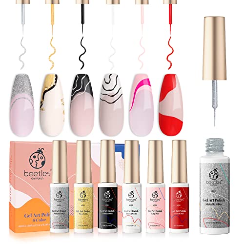Beetles Gel Polish Nail Art Gel Liner Set-6 Popular Black White Red Colors Ge...